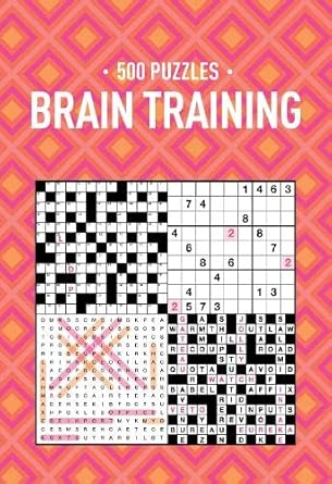 500 Puzzles Book - Brain Training - Pink & Orange Geometric cover image